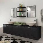 Set mobilier baie 10 piese, chiuvete și robinete incluse, negru GartenMobel Dekor