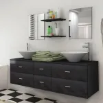 Set mobilier de baie, 9 piese, cu chiuvetă și robinet, negru GartenMobel Dekor