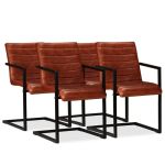 Scaune de bucătărie, 4 buc., maro, piele naturală GartenMobel Dekor