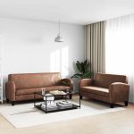 Set canapea, 2 buc., piele artificială de căprioară, maro GartenMobel Dekor