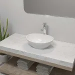 Chiuvetă de baie cu robinet mixer, ceramică, oval, alb GartenMobel Dekor