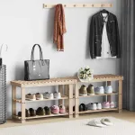 Pantofar 2-în-1 cu bancă, 2 buc., lemn masiv GartenMobel Dekor