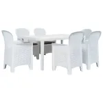 Set mobilier de exterior, 7 piese, alb, plastic, aspect ratan GartenMobel Dekor