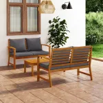 Set mobilier de grădină cu perne, 3 piese, lemn masiv acacia GartenMobel Dekor