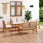 Set mobilier de grădină cu perne, 5 piese, lemn masiv acacia GartenMobel Dekor