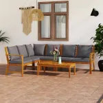 Set mobilier de grădină cu perne, 5 piese, lemn masiv acacia GartenMobel Dekor