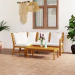 Set mobilier de grădină cu perne crem 4 piese lemn masiv acacia GartenMobel Dekor