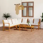 Set mobilier grădină cu perne, 6 piese, crem, lemn masiv acacia GartenMobel Dekor
