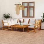 Set mobilier grădină cu perne, 9 piese, crem, lemn de acacia GartenMobel Dekor