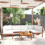 Set fotoliu de grădină cu 7 piese, perne, lemn crem, acacia și frânghie GartenMobel Dekor