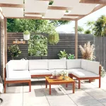 Set fotoliu de grădină cu 7 piese, perne, lemn crem, acacia și frânghie GartenMobel Dekor