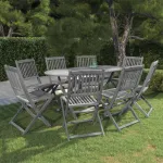 Set mobilier de grădină, 9 piese, gri, lemn masiv de acacia GartenMobel Dekor