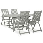 Set mobilier de grădină cu 5 piese (150-200) x 100 cm, lemn masiv de acacia, gri GartenMobel Dekor