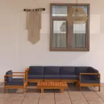 Set mobilier grădină perne gri închis, 7 piese, lemn acacia GartenMobel Dekor