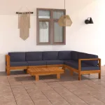 Set mobilier grădină perne gri închis, 7 piese, lemn acacia GartenMobel Dekor