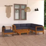 Set mobilier grădină perne gri închis, 7 piese, lemn acacia GartenMobel Dekor