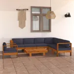 Set mobilier grădină perne gri închis, 8 piese, lemn acacia GartenMobel Dekor