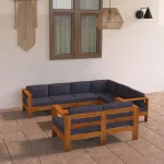 Set mobilier grădină perne gri închis, 8 piese, lemn acacia GartenMobel Dekor