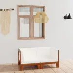 Canapea cu 2 locuri cu perne alb crem, lemn masiv de acacia GartenMobel Dekor