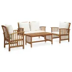 Set mobilier de grădină cu perne, 4 piese, lemn masiv de acacia GartenMobel Dekor