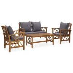 Set mobilier de grădină cu perne, 4 piese, lemn masiv de acacia GartenMobel Dekor