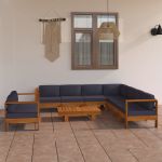 Set mobilier grădină cu perne, gri închis, 9 piese, lemn acacia GartenMobel Dekor