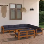 Set mobilier grădină perne gri închis, 10 piese, lemn acacia GartenMobel Dekor