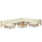 Set mobilier de grădină, cu perne alb crem, 11 piese, bambus GartenMobel Dekor