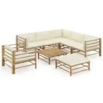 Set mobilier de grădină, cu perne alb crem, 8 piese, bambus GartenMobel Dekor