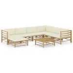 Set mobilier de grădină, cu perne alb crem, 8 piese, bambus GartenMobel Dekor