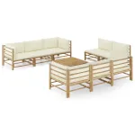 Set mobilier de grădină, cu perne alb crem, 9 piese, bambus GartenMobel Dekor
