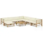 Set mobilier de grădină, cu perne alb crem, 9 piese, bambus GartenMobel Dekor