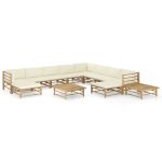 Set mobilier de grădină cu perne alb crem, 12 piese, bambus GartenMobel Dekor