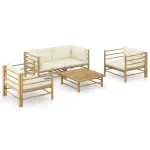 Set mobilier de grădină cu perne alb crem, 5 piese, bambus GartenMobel Dekor