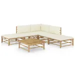 Set mobilier de grădină cu perne alb crem, 6 piese, bambus GartenMobel Dekor