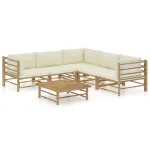 Set mobilier de grădină cu perne alb crem, 6 piese, bambus GartenMobel Dekor