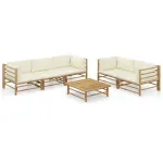 Set mobilier de grădină cu perne alb crem, 6 piese, bambus GartenMobel Dekor