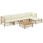 Set mobilier de grădină cu perne alb crem, 6 piese, bambus GartenMobel Dekor