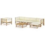 Set mobilier de grădină cu perne alb crem, 7 piese, bambus GartenMobel Dekor