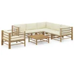 Set mobilier de grădină cu perne alb crem, 7 piese, bambus GartenMobel Dekor