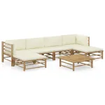 Set mobilier de grădină cu perne alb crem, 7 piese, bambus GartenMobel Dekor