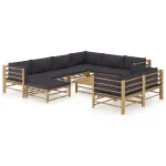 Set mobilier de grădină cu perne gri închis, 10 piese, bambus GartenMobel Dekor