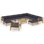 Set mobilier de grădină cu perne gri închis, 12 piese, bambus GartenMobel Dekor