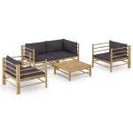 Set mobilier de grădină cu perne gri închis, 5 piese, bambus GartenMobel Dekor