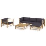 Set mobilier de grădină cu perne gri închis, 6 piese, bambus GartenMobel Dekor