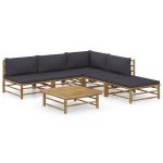 Set mobilier de grădină cu perne gri închis, 6 piese, bambus GartenMobel Dekor