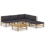 Set mobilier de grădină cu perne gri închis, 6 piese, bambus GartenMobel Dekor