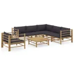 Set mobilier de grădină cu perne gri închis, 7 piese, bambus GartenMobel Dekor