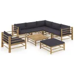 Set mobilier de grădină cu perne gri închis, 8 piese, bambus GartenMobel Dekor