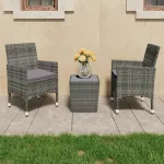 Set mobilier bistro, 3 piese, gri, poliratan/sticlă securizată GartenMobel Dekor